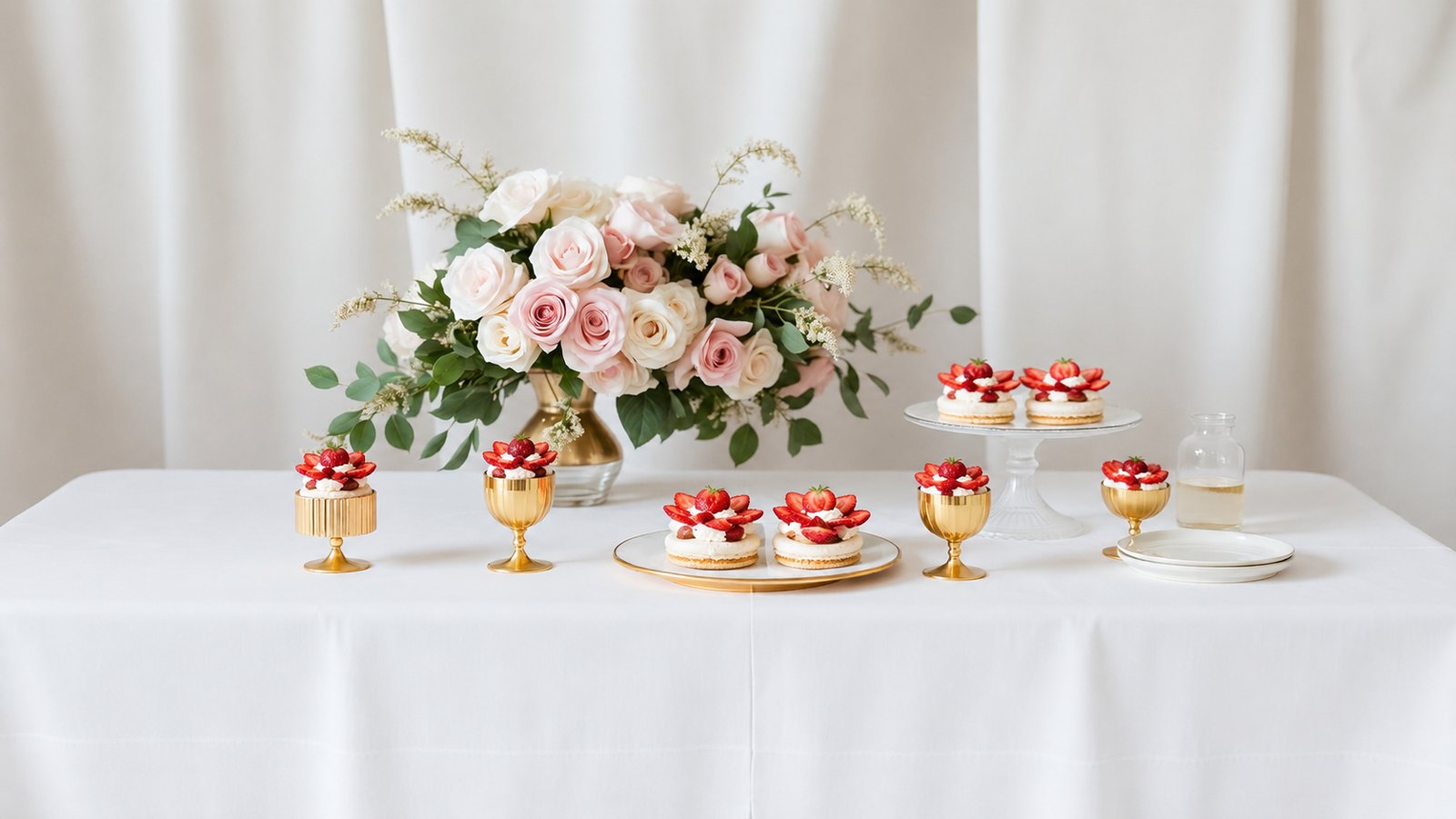 Elegant Miami dessert table with cakes, brigadeiros and blush florals