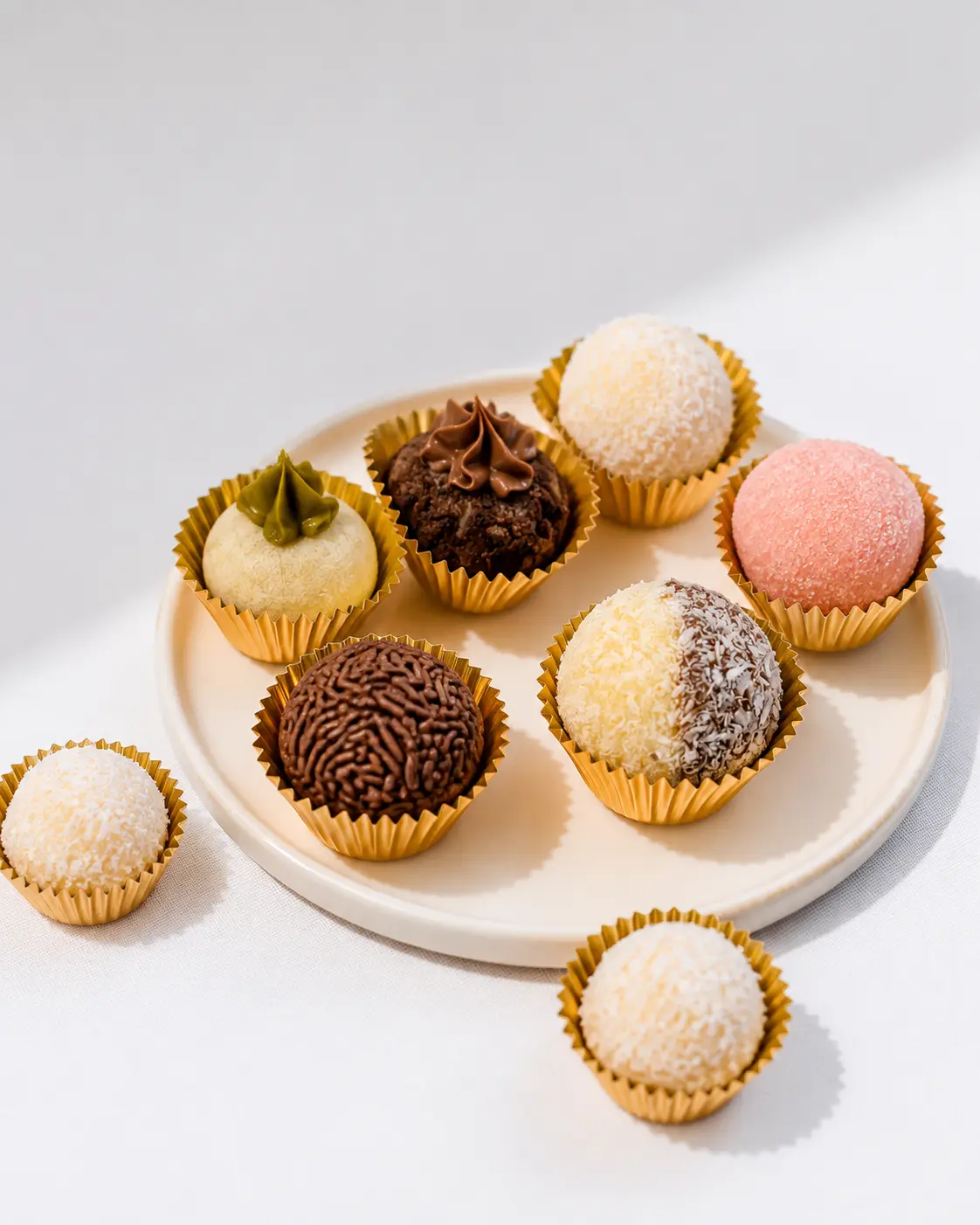 Variety of brigadeiro flavors in gold cups