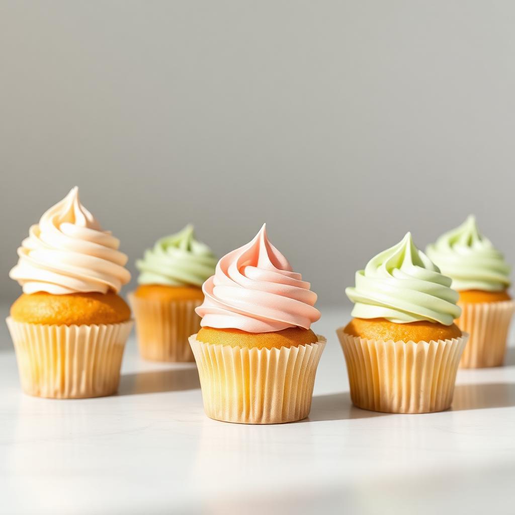 Elegant cupcakes with buttercream swirls in ivory blush and sage