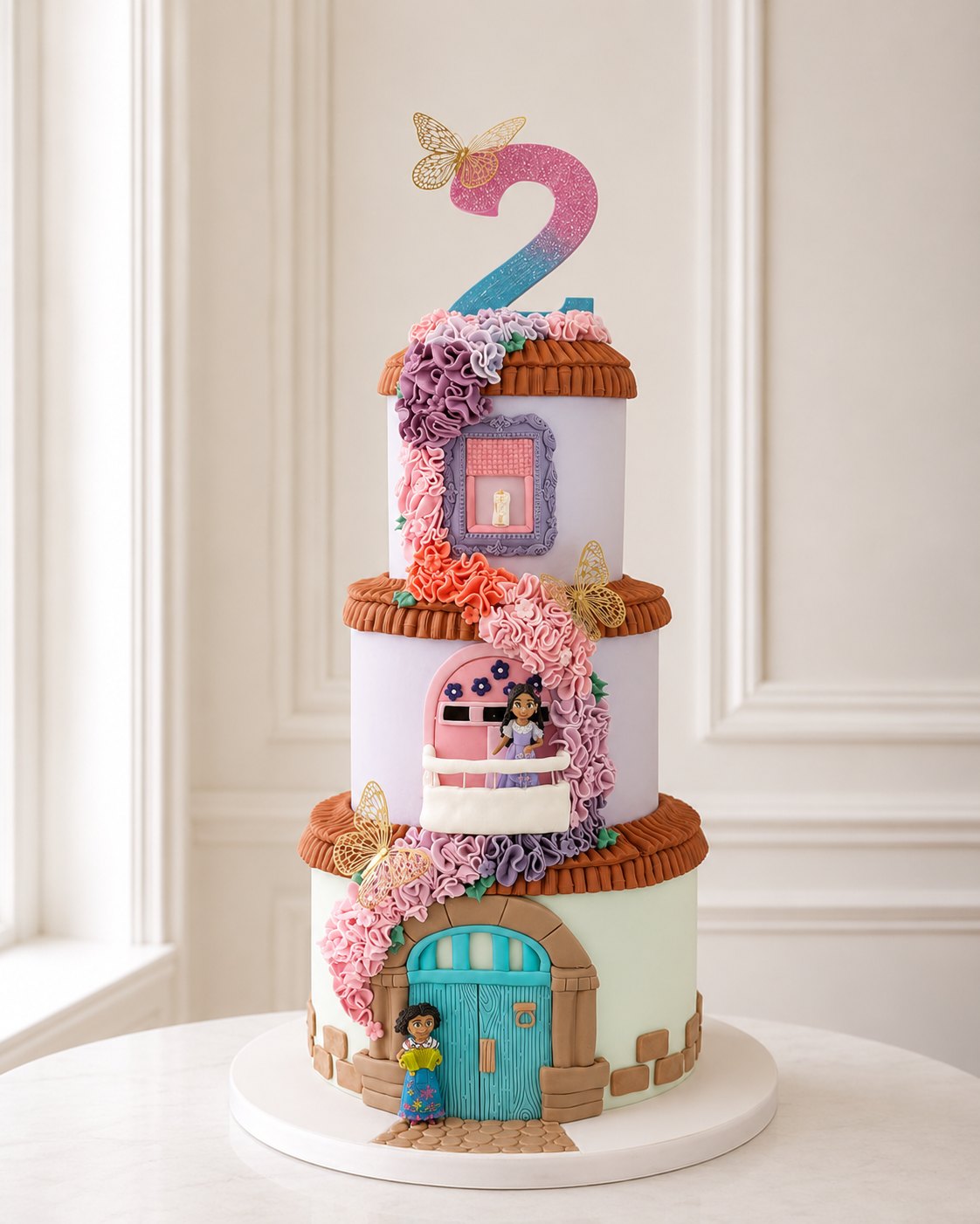 Colorful kids themed birthday cake with playful fondant decorations
